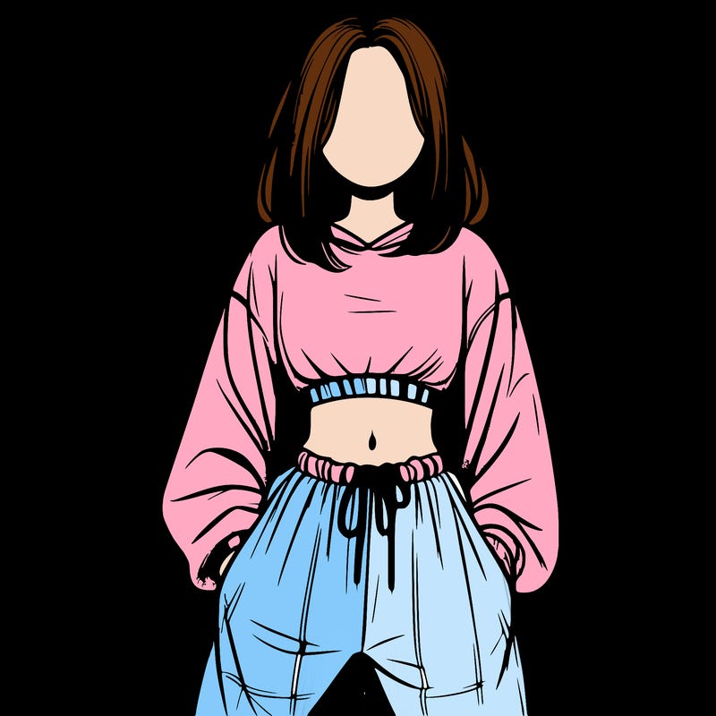 realistic girl faceless with baggy pants and a crop top