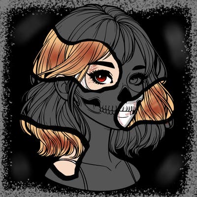 realistic girl with skull