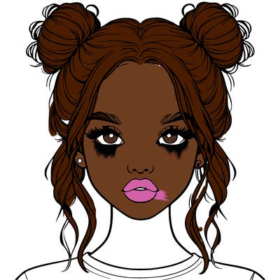 realistic girl with two buns in hair and lips