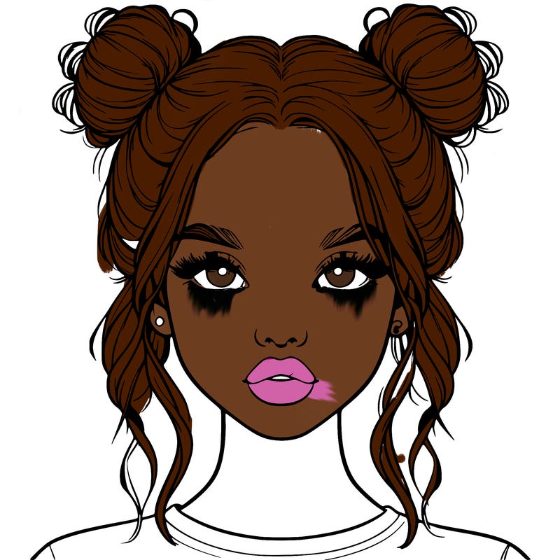 realistic girl with two buns in hair and lips