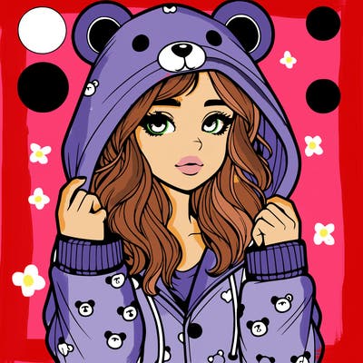 realistic girl in a animal pjs hoodie
