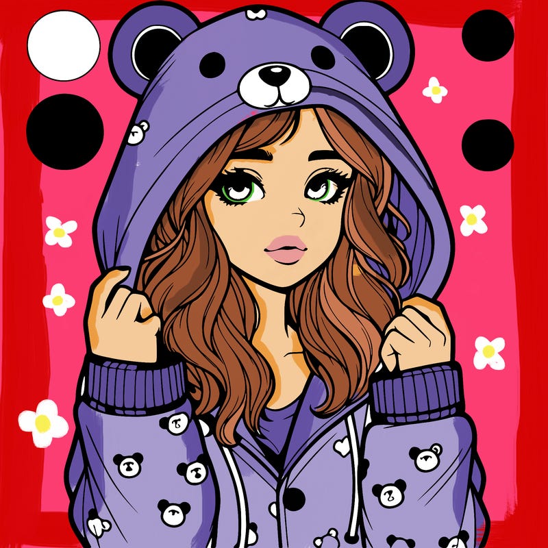 realistic girl in a animal pjs hoodie