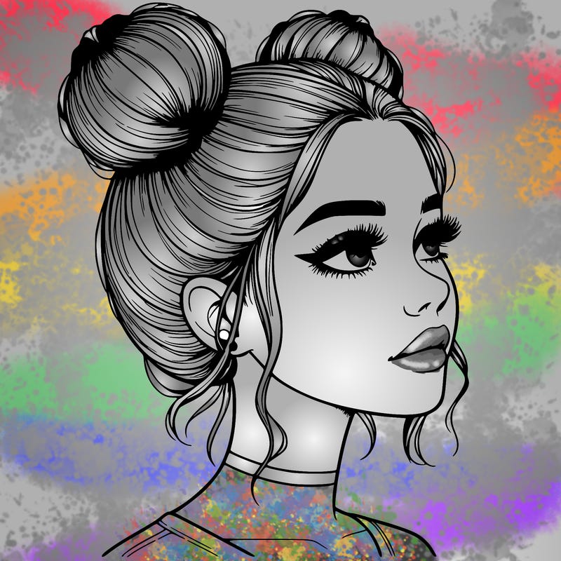 realistic girl with buns on the top of her head