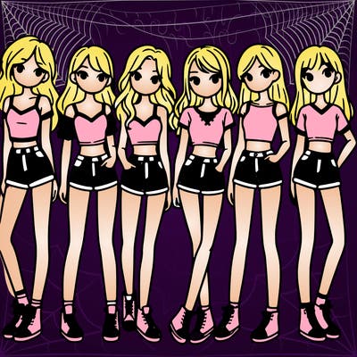 a group of girls wearing crop tops and shorts