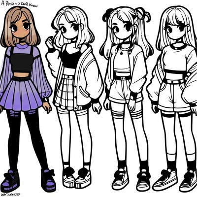 one girl with crop-top shirt and a jacket with a skirt, long socks and another girl with a shirt and pants with a jacket