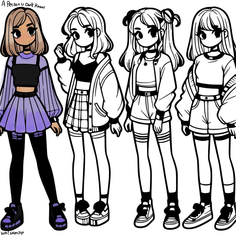 one girl with crop-top shirt and a jacket with a skirt, long socks and another girl with a shirt and pants with a jacket