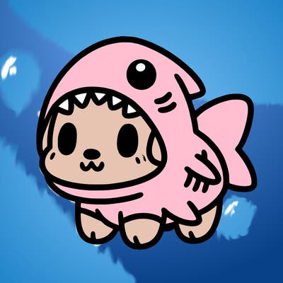 cute dog wearing a shark costume