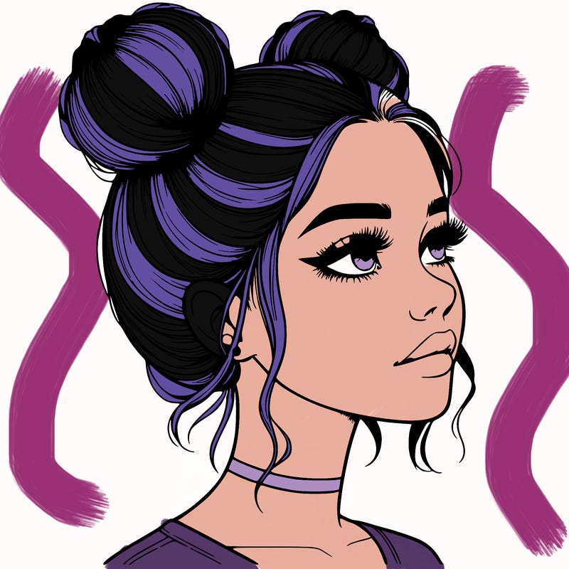 realistic girl with buns on the top of her head