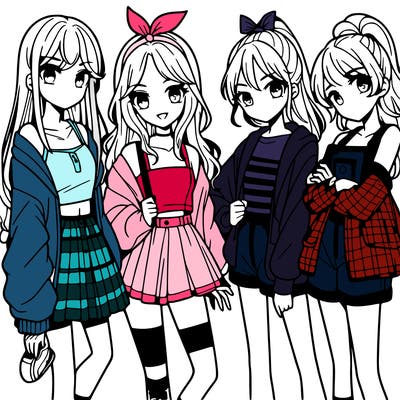 teen manga girls group of 4