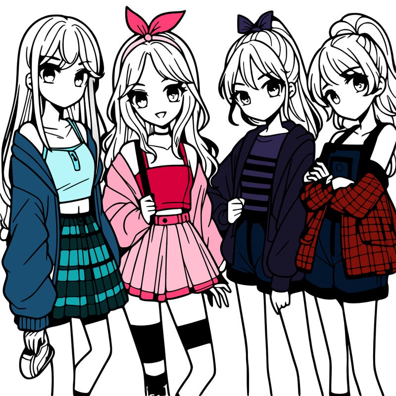 teen manga girls group of 4