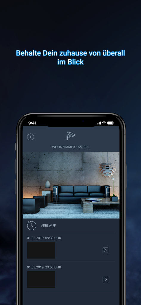 mediola IQONTROL NEO - Security camera live feed and history on the mediola IQONTROL NEO smart home app.
