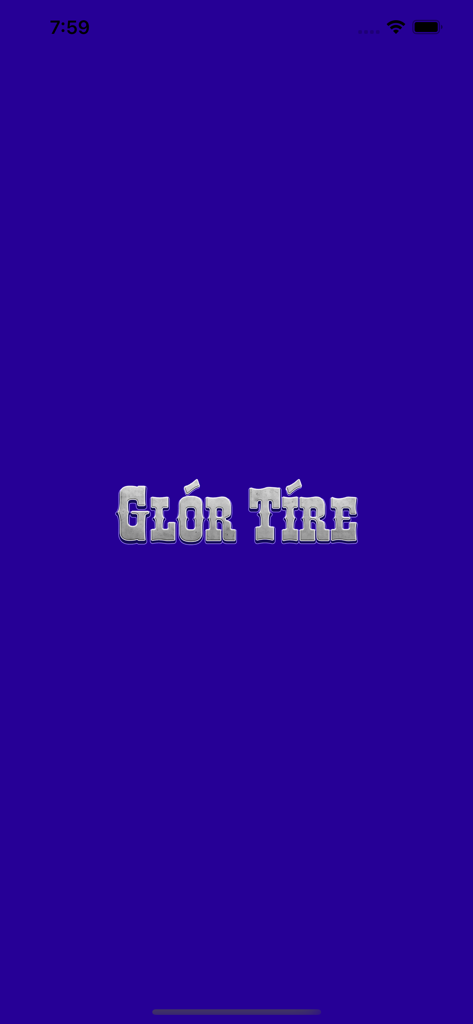 Splash screen of the Glor Tire app showing the logo in silver metallic font on a dark blue background