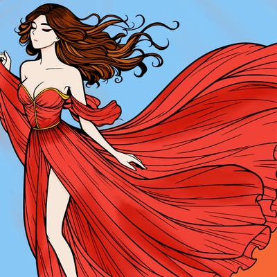 realistic woman in dress flowing the the wind