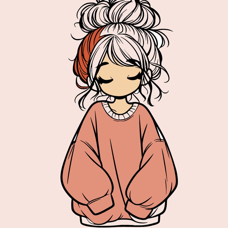 girl with baggy sweatshirt and messy bun
