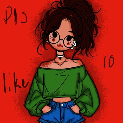 girl with a messy ponytail glasses a baggy crop top and jean shorts