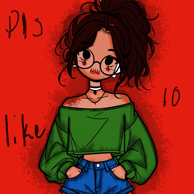 girl with a messy ponytail glasses a baggy crop top and jean shorts