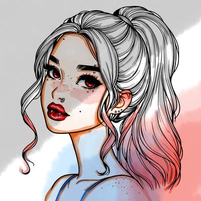 realistic girl with a ponytail on her hair and lips