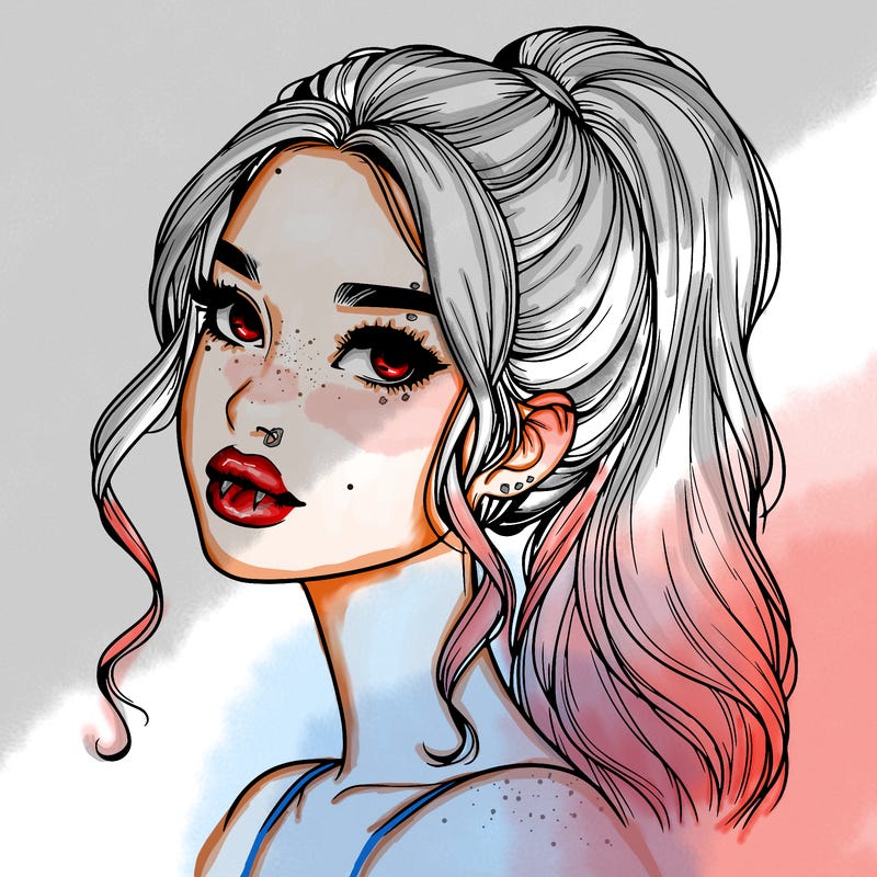 realistic girl with a ponytail on her hair and lips