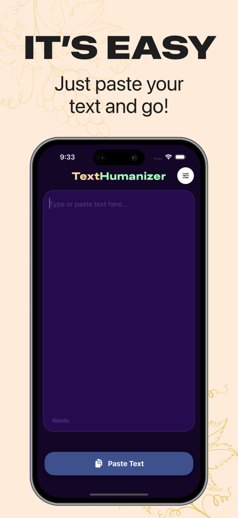 Bypassgpt TextHumanizer - Bypassgpt TextHumanizer mobile app interface showing the text input field and paste button