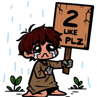small poor toddler crying with sign that says 2 like plz