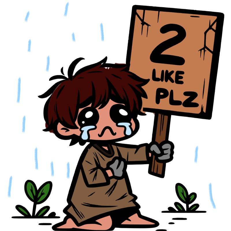 small poor toddler crying with sign that says 2 like plz