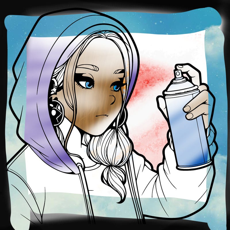 a realistic girl, spray painting