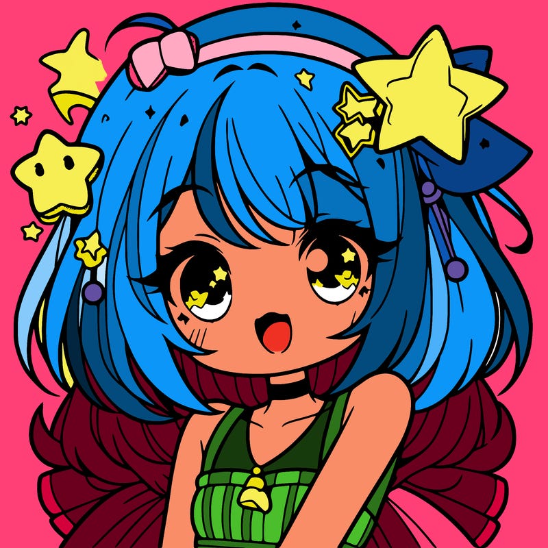 cute anime girl with star accessories