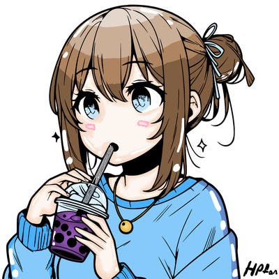 manga character drinking boba