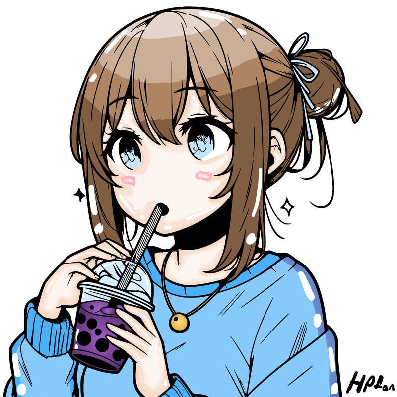 manga character drinking boba