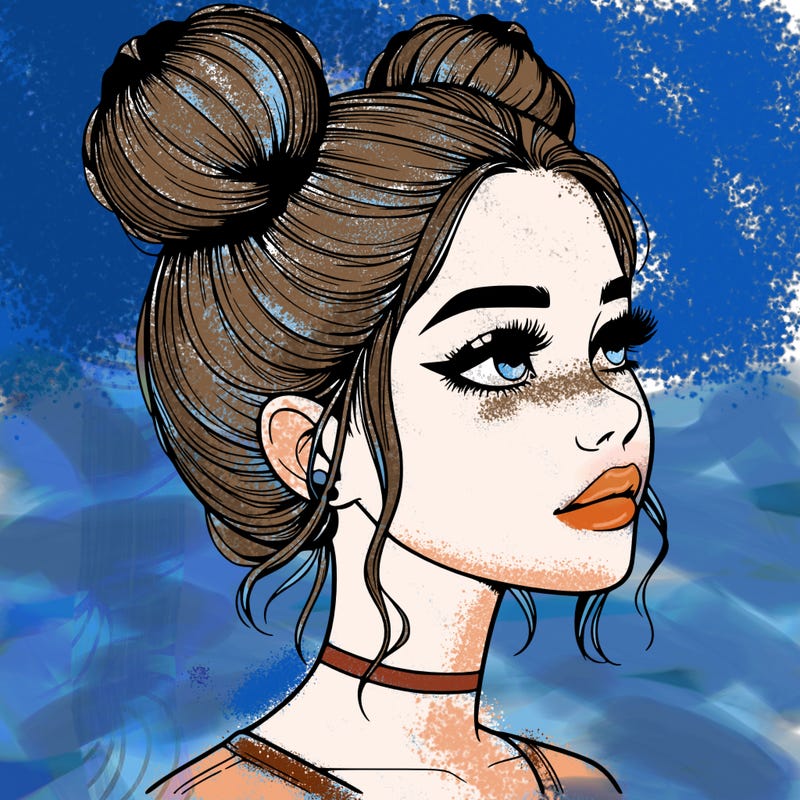realistic girl with buns on the top of her head