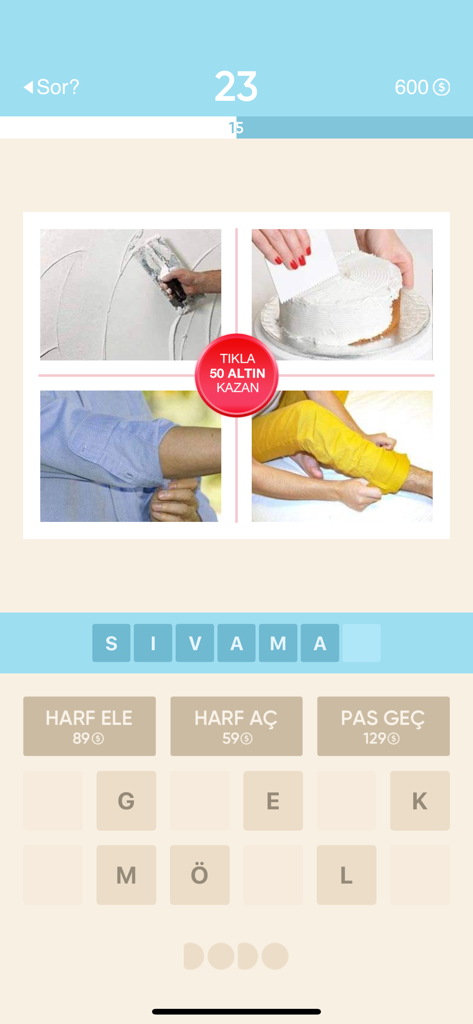 Resimli Kelime Bulmaca - Mobile gameplay of Resimli Kelime Bulmaca featuring a four pictures one word puzzle challenge
