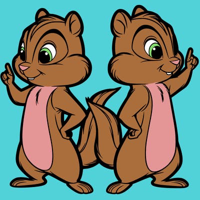 two tamias standing up split realistic