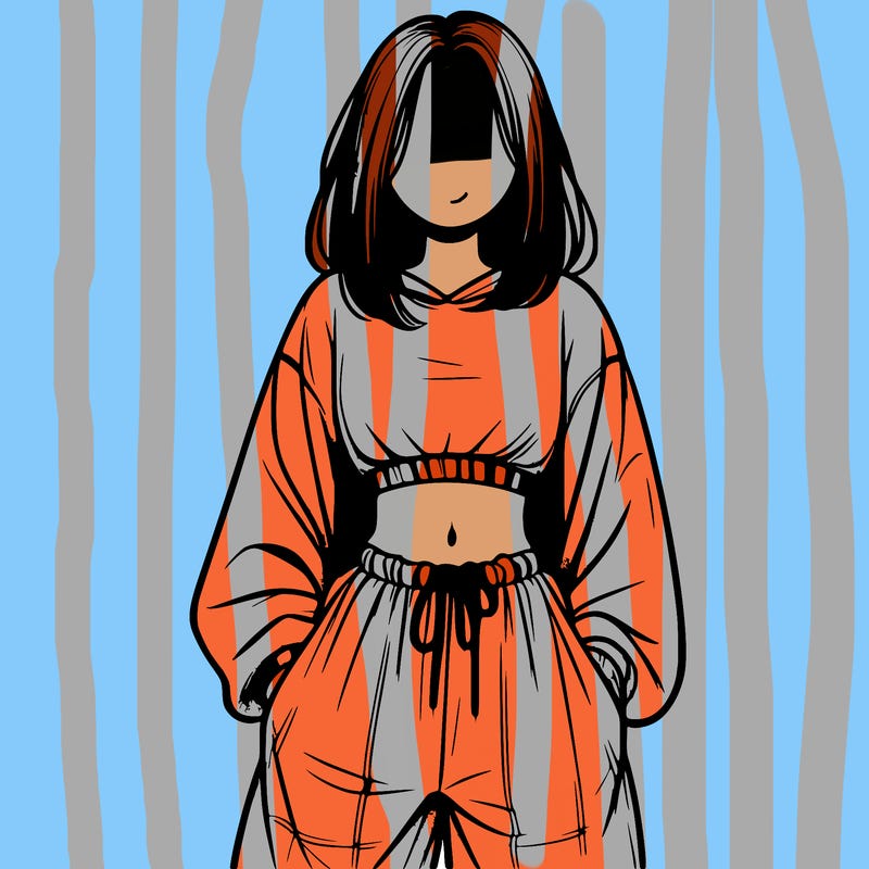 realistic girl faceless with baggy pants and a crop top