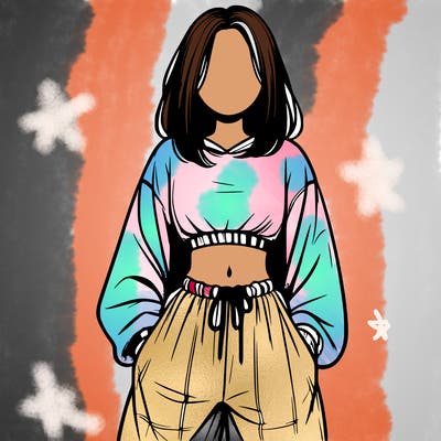 realistic girl faceless with baggy pants and a crop top