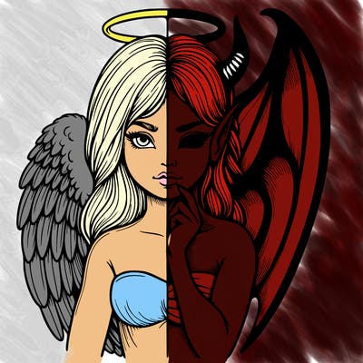 realistic angel half demon