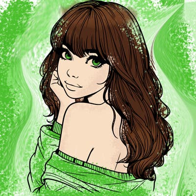 realistic girl with bangs looking over her shoulder