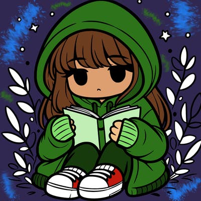 girl in oversized hoodie reading a book