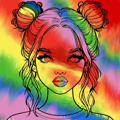 realistic girl with two buns in hair and lips