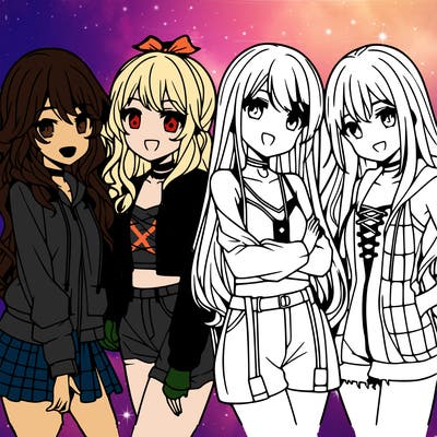 anime woman friends group