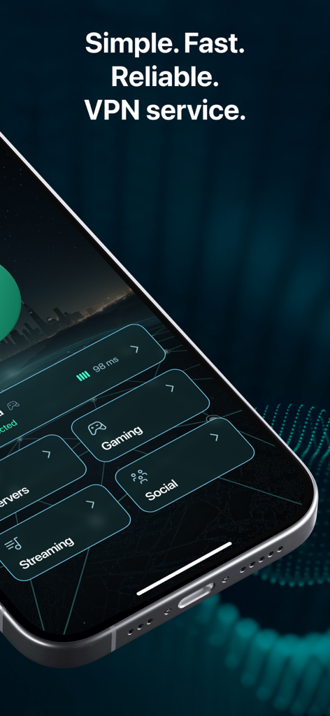 CyberGlow VPN - AI Secure Tool - CyberGlow VPN app interface showing specialized server categories for gaming, streaming, and social media.