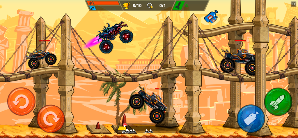 Mad Truck Challenge - Racing - Corrida de caminhão monstro em side-scrolling em uma ponte de madeira em um nível temático do Egito antigo