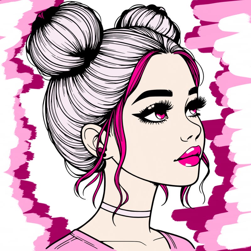 realistic girl with buns on the top of her head