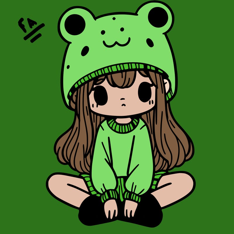 a girl wearing a frog hat and some frog socks