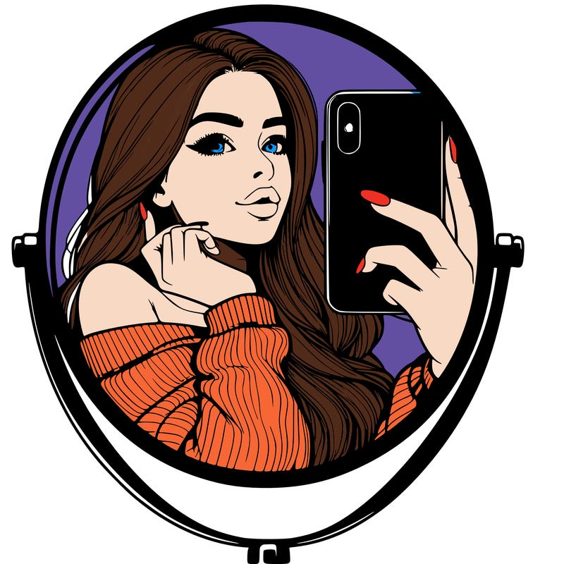 realistic girl taking mirror selfie beautiful