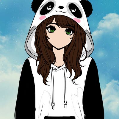 realistic girl in panda hoodie