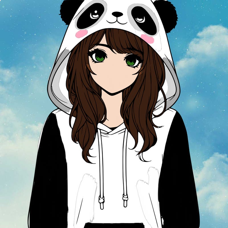 realistic girl in panda hoodie