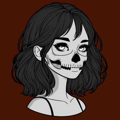 realistic girl with skull