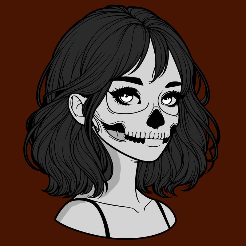 realistic girl with skull