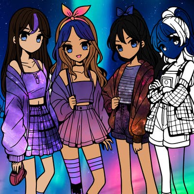 teen manga girls group of 4