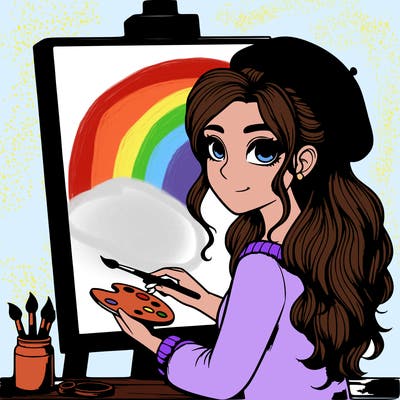 realistic girl artist painting a blank canvas